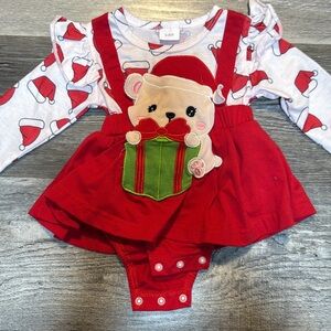 Festive Baby Outfit with Bear and Gift Design